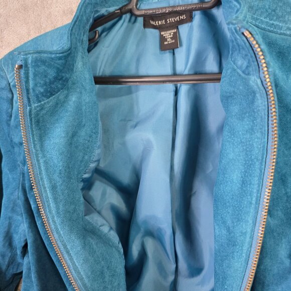 Womens Valerie Stevens Blue Suede 100% Leather Jacket Full Zip Moto Style XL - Picture 3 of 6